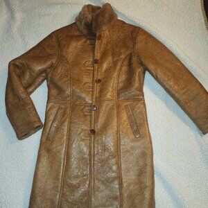 Women's chestnut genuine Leather fur collar Jacket
